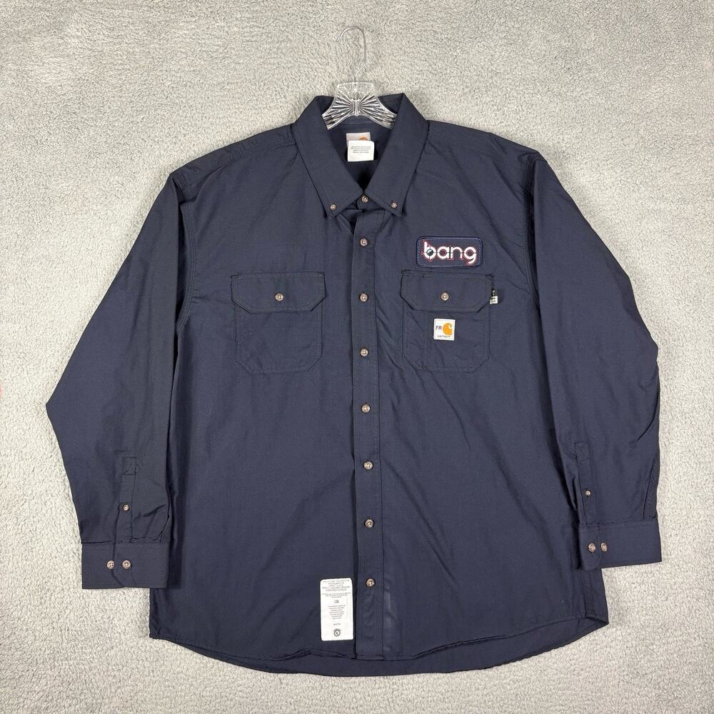 Carhartt FR Bang Energy Drink Work Shirt Men’s 2XL Navy Blue Fire Resistant